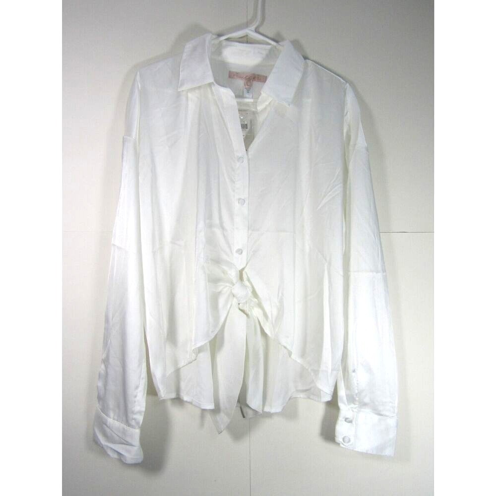 Anthropologie Hutch Tie Front Silk White Top Women Large Neutral Fairy Whimsical